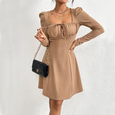A-line skirt fashion pullover bubble sleeve long sleeved dress - Fashionner